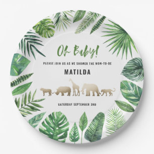 Plato De Papel Follaje tropical + fiesta de fiesta de bienvenida