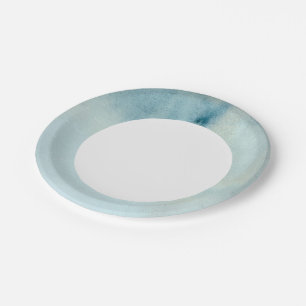 Plato De Papel fondo acuático en azul pastel y amarillo