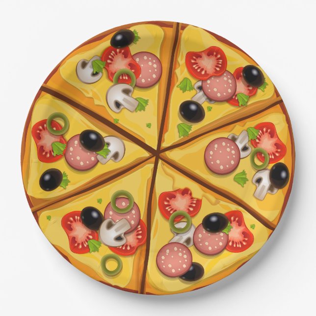 Plato De Papel Fondo animado de la empanada de pizza (Anverso)