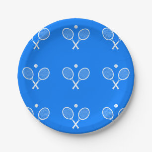 Plato De Papel Fondo azul de raquetas de tenis