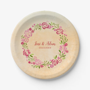 Plato De Papel Fondo Beige Y Floral