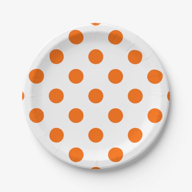 Plato De Papel Fondo blanco con lunares naranjas (Anverso)