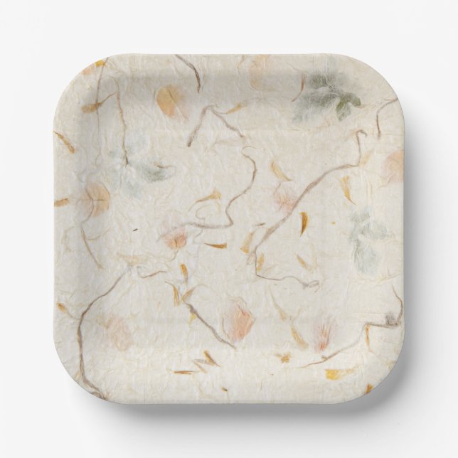 Plato De Papel Fondo botánico Flores de prensa kraft (Anverso)