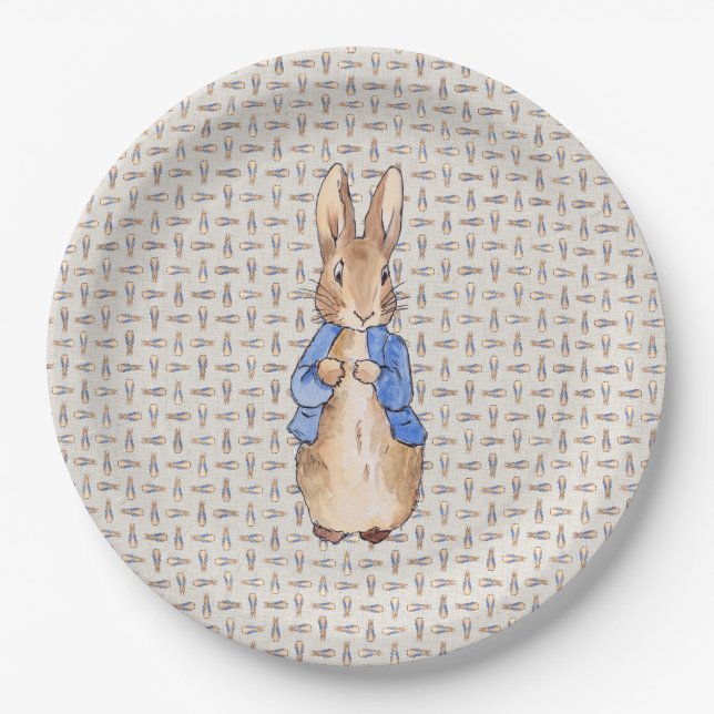 Plato De Papel fondo con patrón clásico de conejo Bunny (Anverso)
