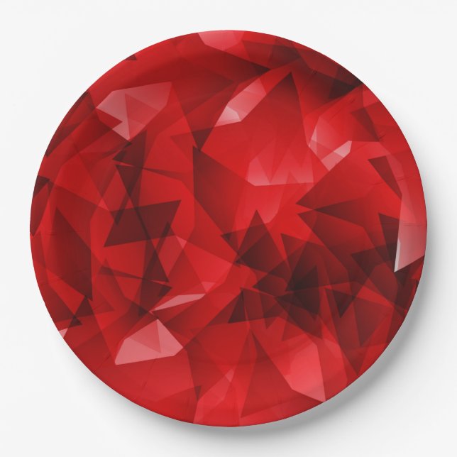Plato De Papel Fondo de cristal geométrico abstracto rojo (Anverso)