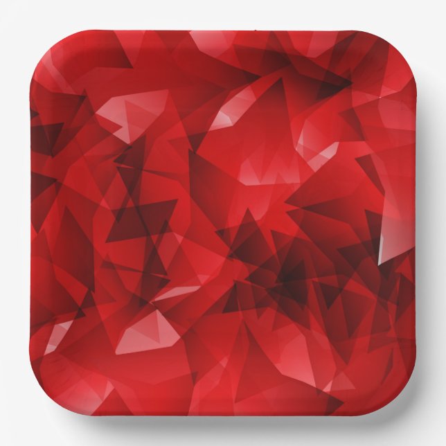 Plato De Papel Fondo de cristal geométrico abstracto rojo (Anverso)