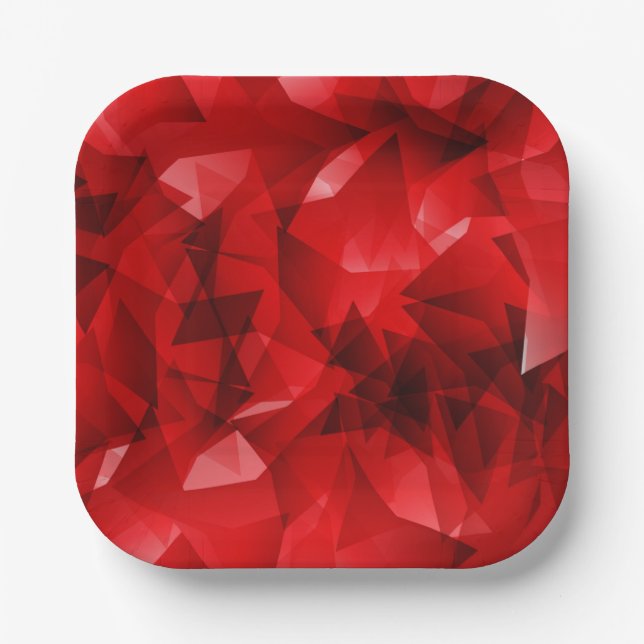 Plato De Papel Fondo de cristal geométrico abstracto rojo (Anverso)