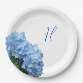 Plato De Papel Fondo De Madera De Flores De Hidrangea Azul