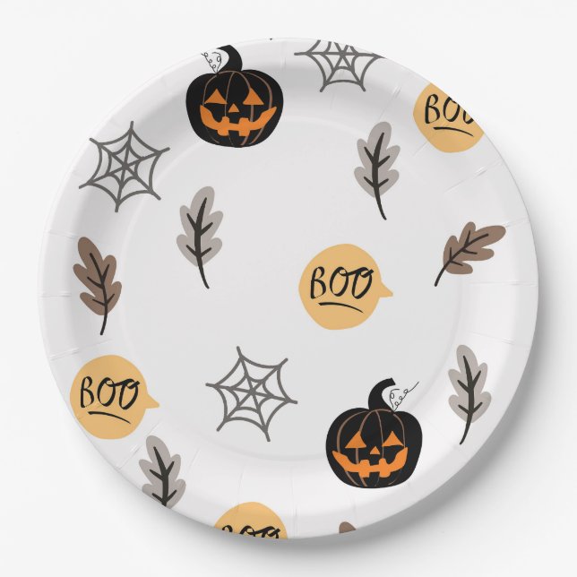 Plato De Papel Fondo de patrón de Halloween (Anverso)