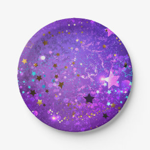Plato De Papel Fondo de Relieve metalizado púrpura con estrellas