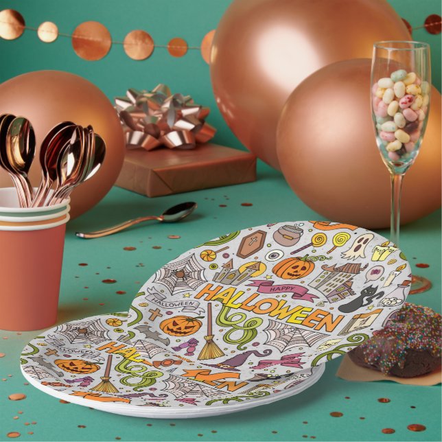 Plato De Papel Fondo del patrón de Halloween (Multi)