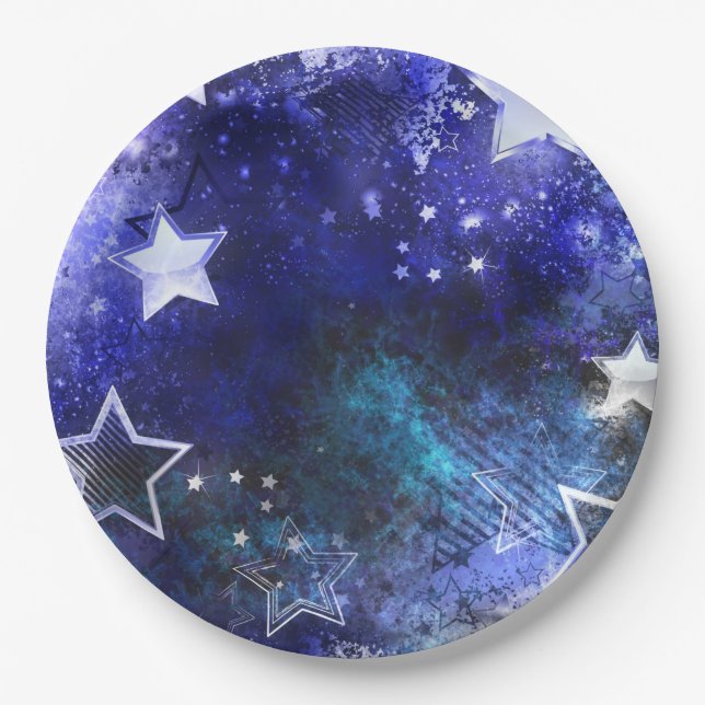 Plato De Papel Fondo espacial con estrellas (Anverso)