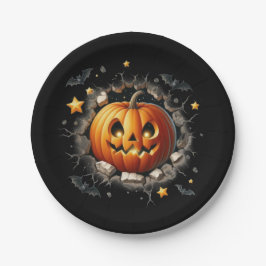 Plato De Papel Fondo Halloween negro con calabaza Naranja