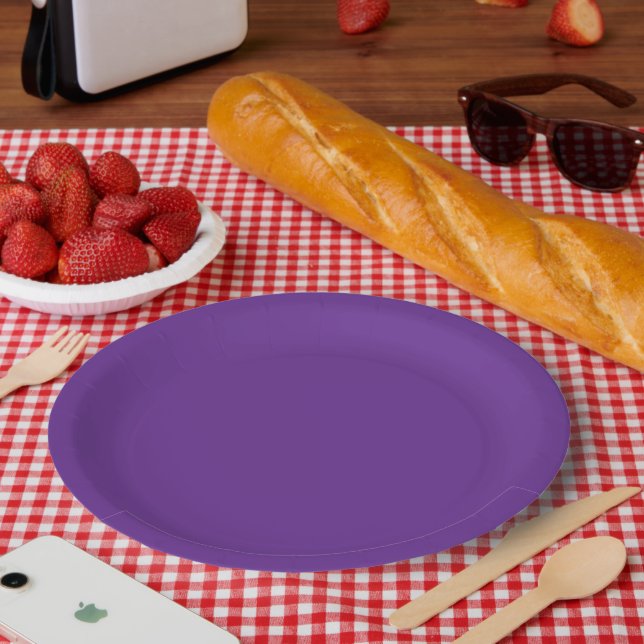 Plato De Papel fondo púrpura con borde blanco (Picnic)