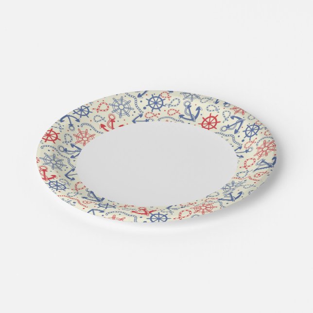 Plato De Papel Fondo rojo y marino con ancla (Angular)