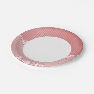 Plato De Papel Fondo rosa y blanco con encaje negro