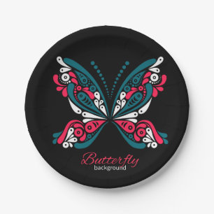 Plato De Papel Fondo vectorial con hermosa mariposa. tatuaje