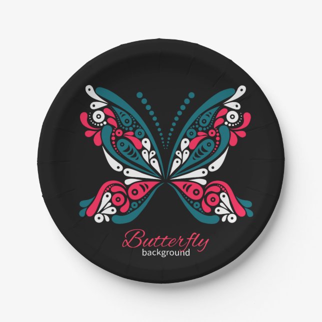 Plato De Papel Fondo vectorial con hermosa mariposa. tatuaje (Anverso)