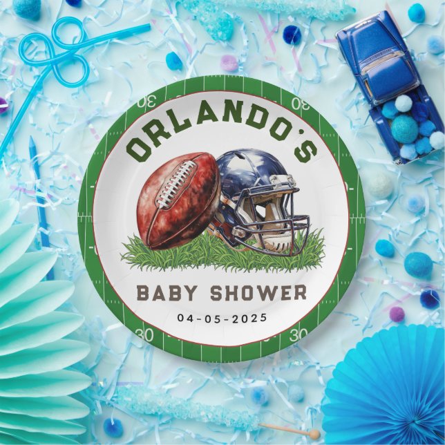Plato De Papel Football Baby Shower | A Little All Star Is On His (Fiesta)