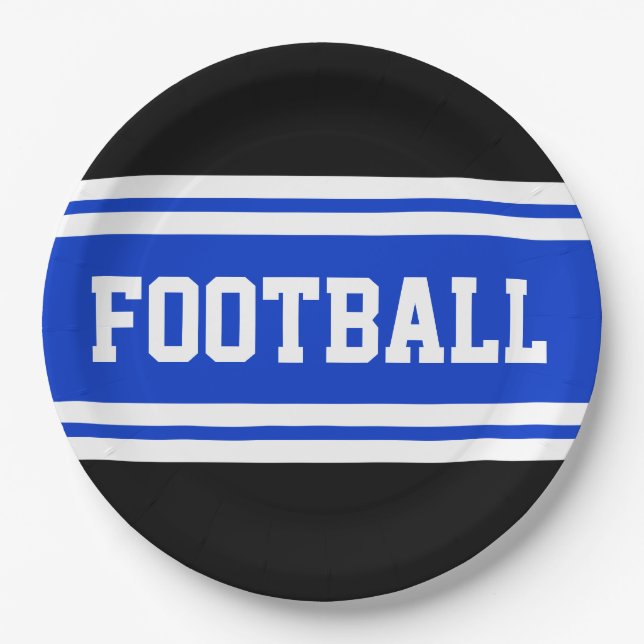 Plato De Papel FOOTBALL Bandas blancas azul brillante negrita (Anverso)