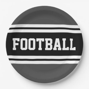 Plato De Papel FOOTBALL Bandas de Carreras Negra Negra Gris Blanc