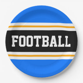 Plato De Papel FOOTBALL Brillante Azul Blanco Negro Rayas Amarill