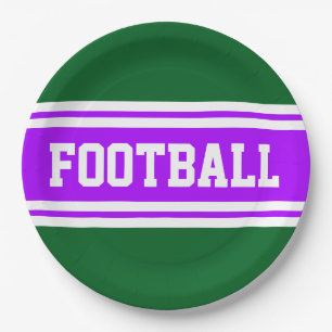 Plato De Papel FOOTBALL Brillante Morado Verde Tiras de Carreras 