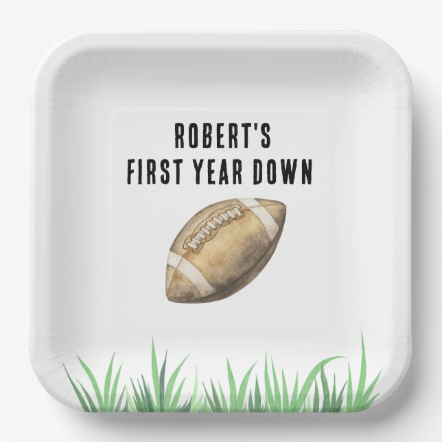 Plato De Papel Football First Year Down Birthday Party (Anverso)
