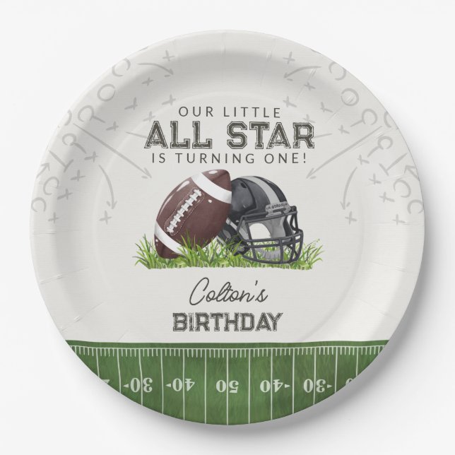 Plato De Papel Football Little All Star Touchdown Birthday (Anverso)