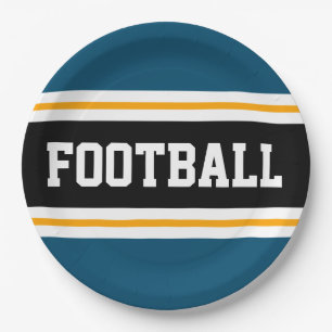 Plato De Papel FOOTBALL Océano Verde azulado franjas amarillas bl