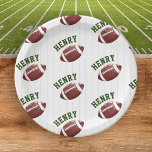 Plato De Papel Football Pattern First Year Down 1st birthday<br><div class="desc">Elevate your 'First Year Down' 1st birthday extravaganza with our Personalized Football-Themed Paper Plates. These plates are more than just tableware – they're a celebration essential that seamlessly combines personalization and thematic perfection. Imagine the delight as your guests lay eyes on these plates, adorned with a playful pattern of footballs...</div>