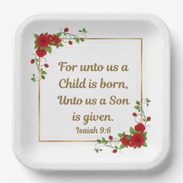Plato De Papel “For Unto Us a Child Is Born” Isaiah 9:6 Set of 8