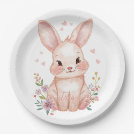 Plato De Papel Forest Animal Baby Shower Decor Pink Bunny