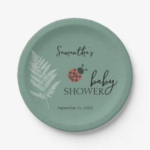 Plato De Papel Forest Ladybugs Green Baby Shower