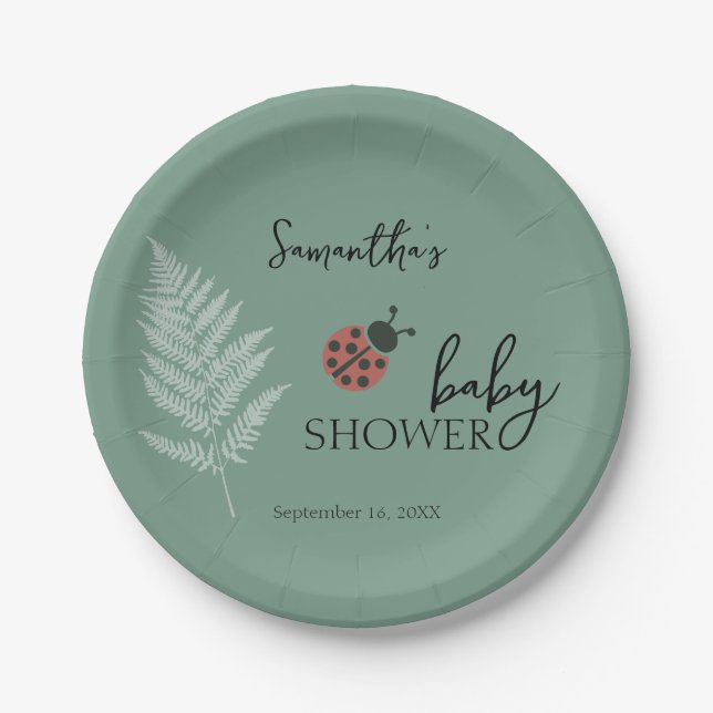 Plato De Papel Forest Ladybugs Green Baby Shower (Anverso)