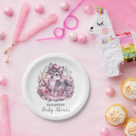 Plato De Papel Forest Pastel Wolf Baby Shower