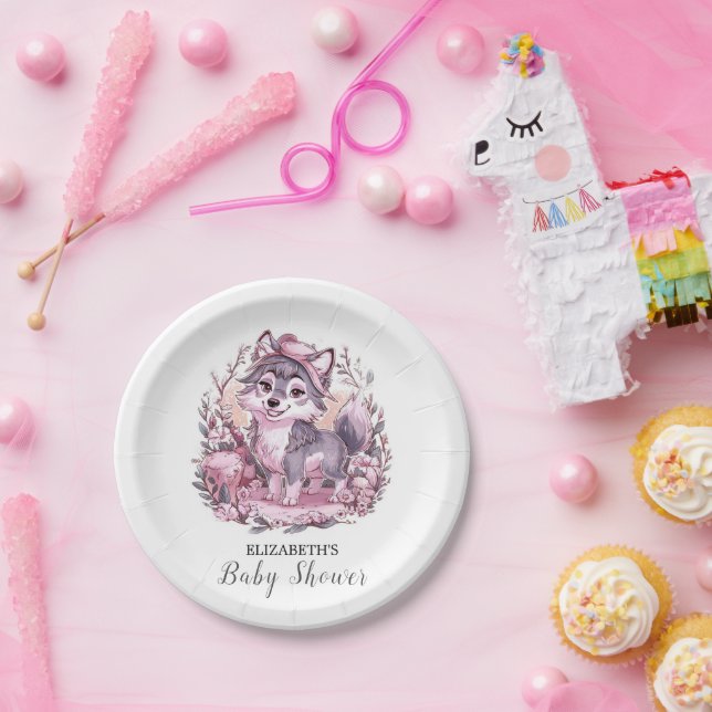 Plato De Papel Forest Pastel Wolf Baby Shower (Fiesta)