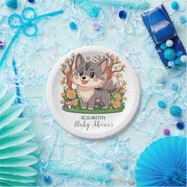 Plato De Papel Forest Whimsical Wolf Baby Shower