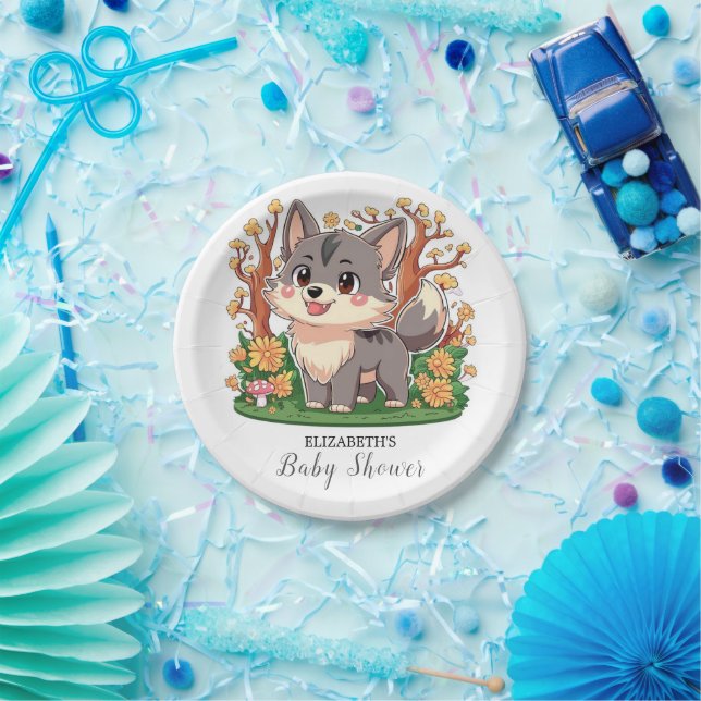 Plato De Papel Forest Whimsical Wolf Baby Shower (Fiesta)