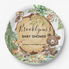 Plato De Papel Forest Woodland Animal Baby Shower