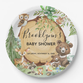Plato De Papel Forest Woodland Animal Baby Shower