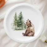 Plato De Papel Forestal De Los Animales De Woodland Con Baby Show<br><div class="desc">Presentamos nuestros carros de animales silvestres y placas de papel de bebé de pájaro, perfecto para una celebración tierna y caprichosa! Con un tema de la historia del bosque acuático con un adorable oso oso y un pájaro, es ideal para una ducha de género neutro. Este diseño de inspiración bohemia...</div>