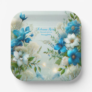 Plato De Papel Forever Love Blue Floral Festín Bridal Shower