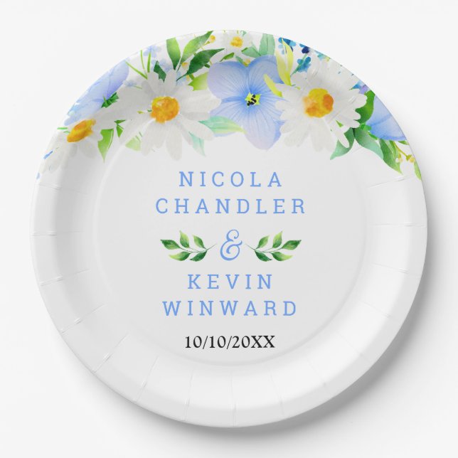 Plato De Papel Forget-Me-Nots and Daisies Floral Wedding (Anverso)