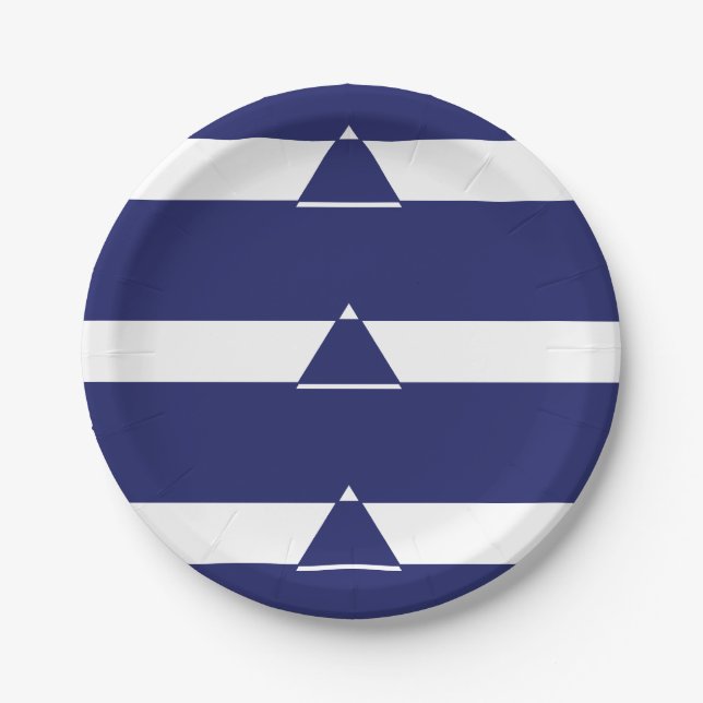 Plato De Papel Forma de triángulo azul y blanco (Anverso)