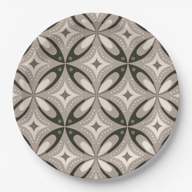 Plato De Papel Formas circulares retro beige y marrón (Anverso)