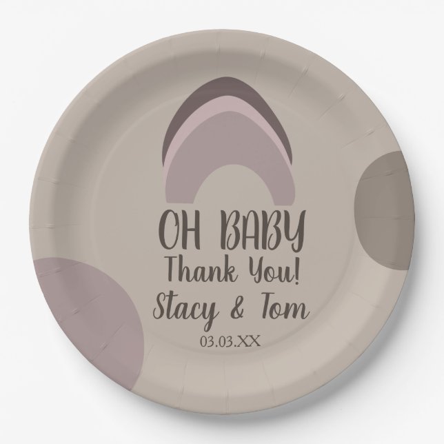 Plato De Papel Formas orgánicas arcoiris Baby Shower bohemio grac (Anverso)
