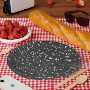 Plato De Papel Fórmulas Y Números De Matemáticas De La Pizarra