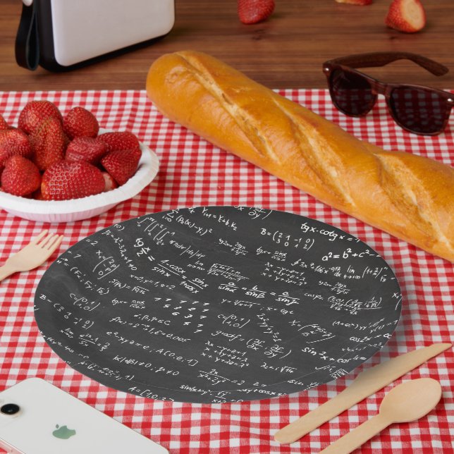 Plato De Papel Fórmulas Y Números De Matemáticas De La Pizarra (Picnic)