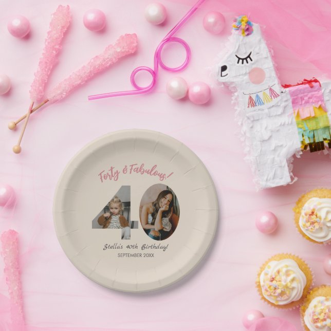 Plato De Papel Forty & Fabulous Custom Photo 40th Birthday  (Fiesta)